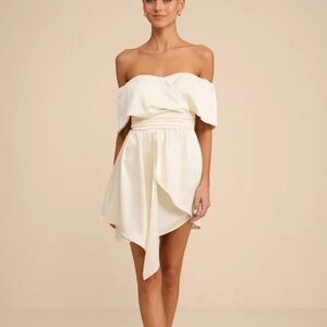 Off-Shoulder ivory mini dress